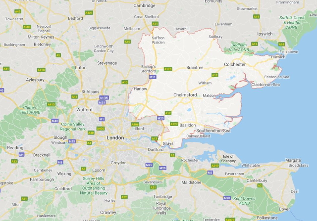 Map of Essex, UK.