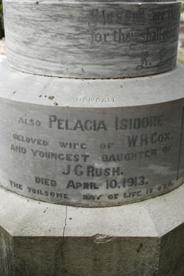 Headstone of Pelagia Cox. 