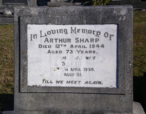 Headstone - Arthur Sharp. 