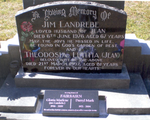 Headstone - Jim and Jean Landrebe. 