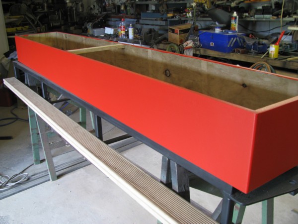 Ride-on carriage being built. 